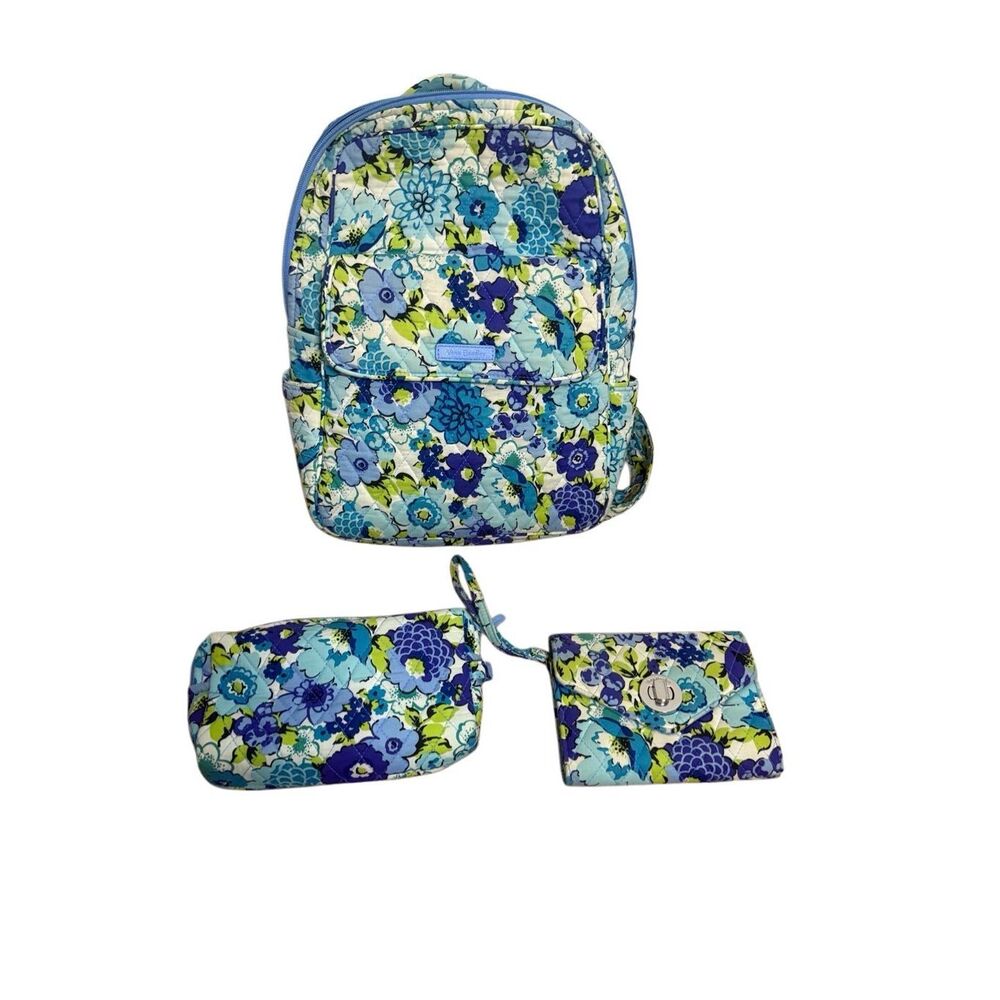 Vera Bradley Women's Quilted Blueberry Blooms Mini Backpack with Pouch Blue Mini